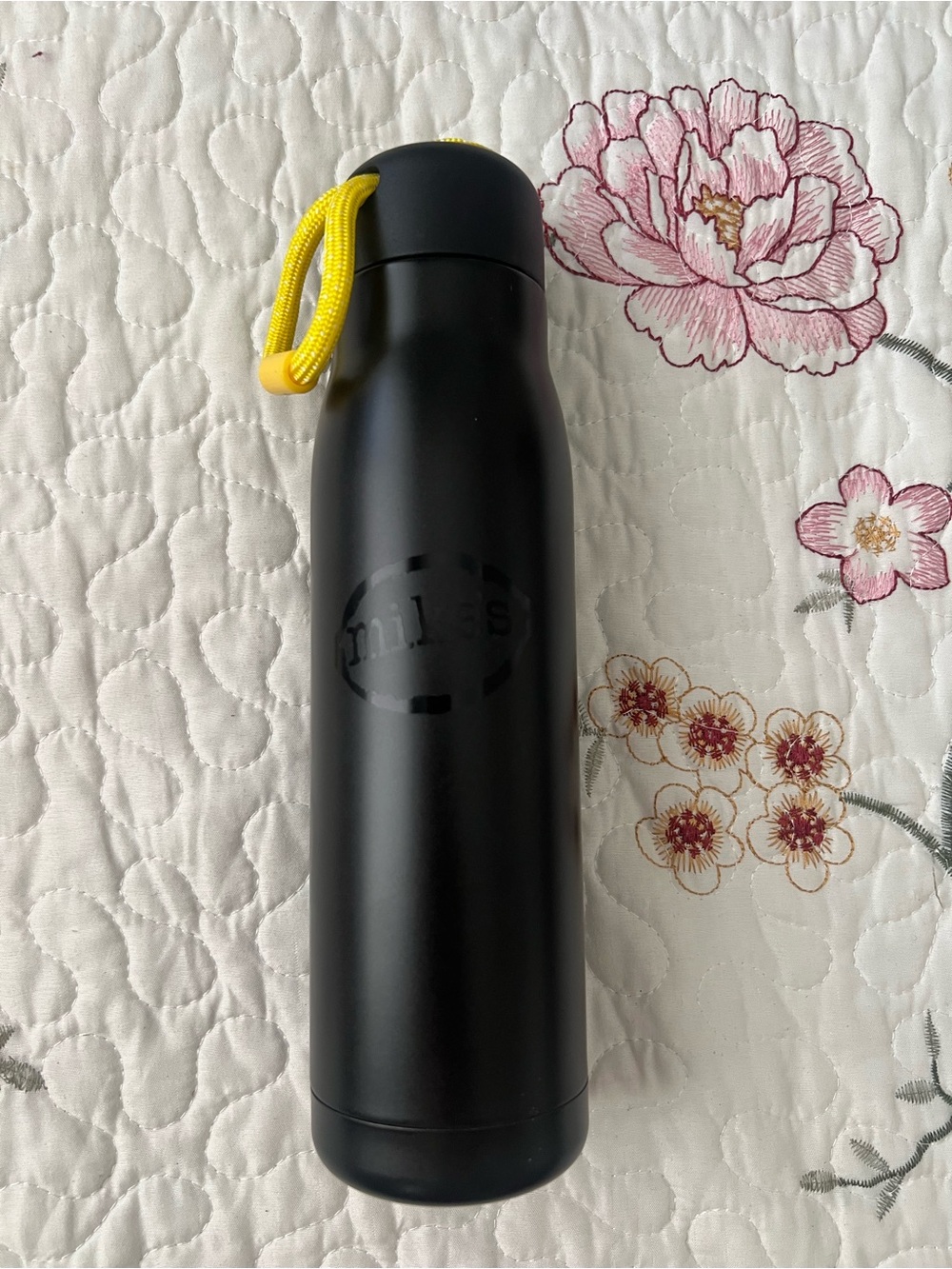 Matte Black Mike hard lemonade Insulated Water Bottle with Yellow Carry Loop